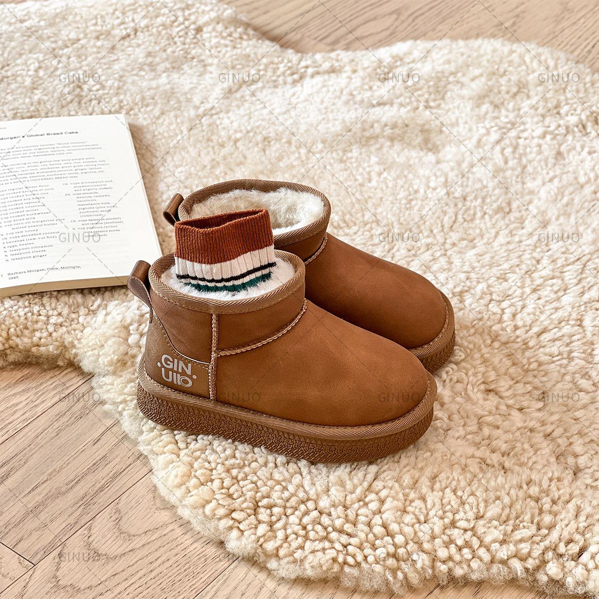 

Зимние сапоги для девочек, новые хлопковые ботинки, утолщенные, короткие сапоги для девочек, большие хлопковые сапоги 37 коричневый