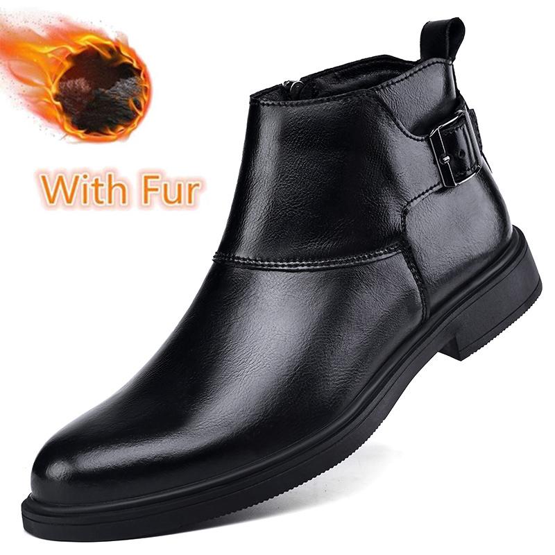 Echtes Leder Herren Chelsea Stiefel Luxus Marke Männlichen Grund Stiefel Hohe Qualität Winter Plüsch Schnee Schuhe Bequeme Wanderschuhe