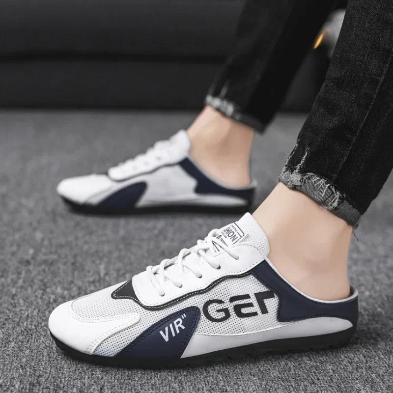 New Style Half Slip-on Shoes Comfortable Flat Shoes Mesh Men Shoes Breathable Men Sneakers Comfortable Zapatos Para Hombres