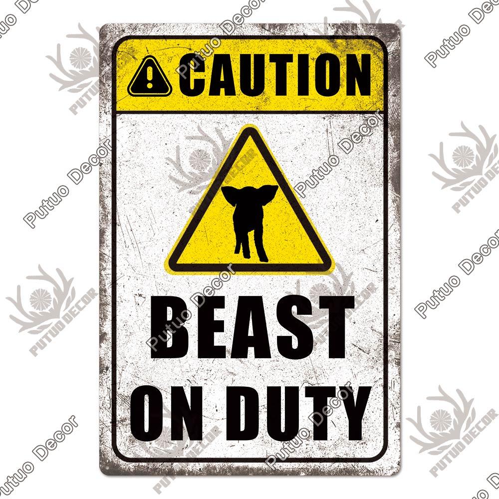 Putuo Decor Warning Tin Sign Vintage Metal Sign Pig Caution Plate Warning Decorative for Zoo Piggy Farm House Wall Decor