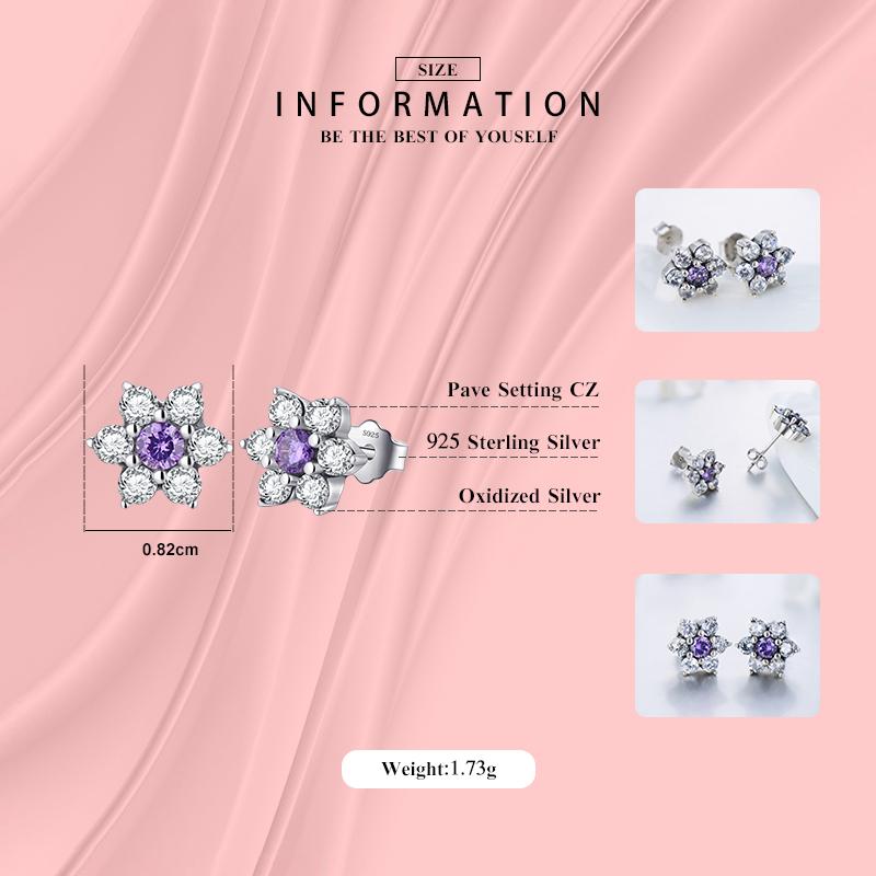 Modian 925 Sterling Silver Flower Purple Crystal Stud Earrings Fashion CZ for Women Wedding Jewelry Gift