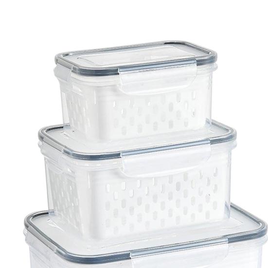 3PCS Crisper Box Airtight Food Storage Containers with Removable Drain Basket Stackable Meal Prep Containers for Fruits And