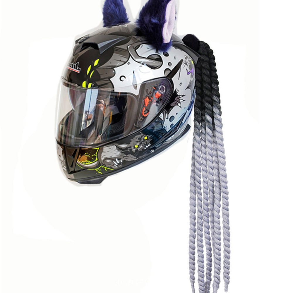Womens Mens Helmet Twist Braids Motorcycle Ponytail Dirty Gradient Ramp Hair Punk Biker Helmet Decoration 55cm with Sucker