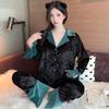 Linglei Autumn And Winter Golden Velvet Court Lace Cardigan Pajamas Women'S Long-Sleeved Trousers Loungewear