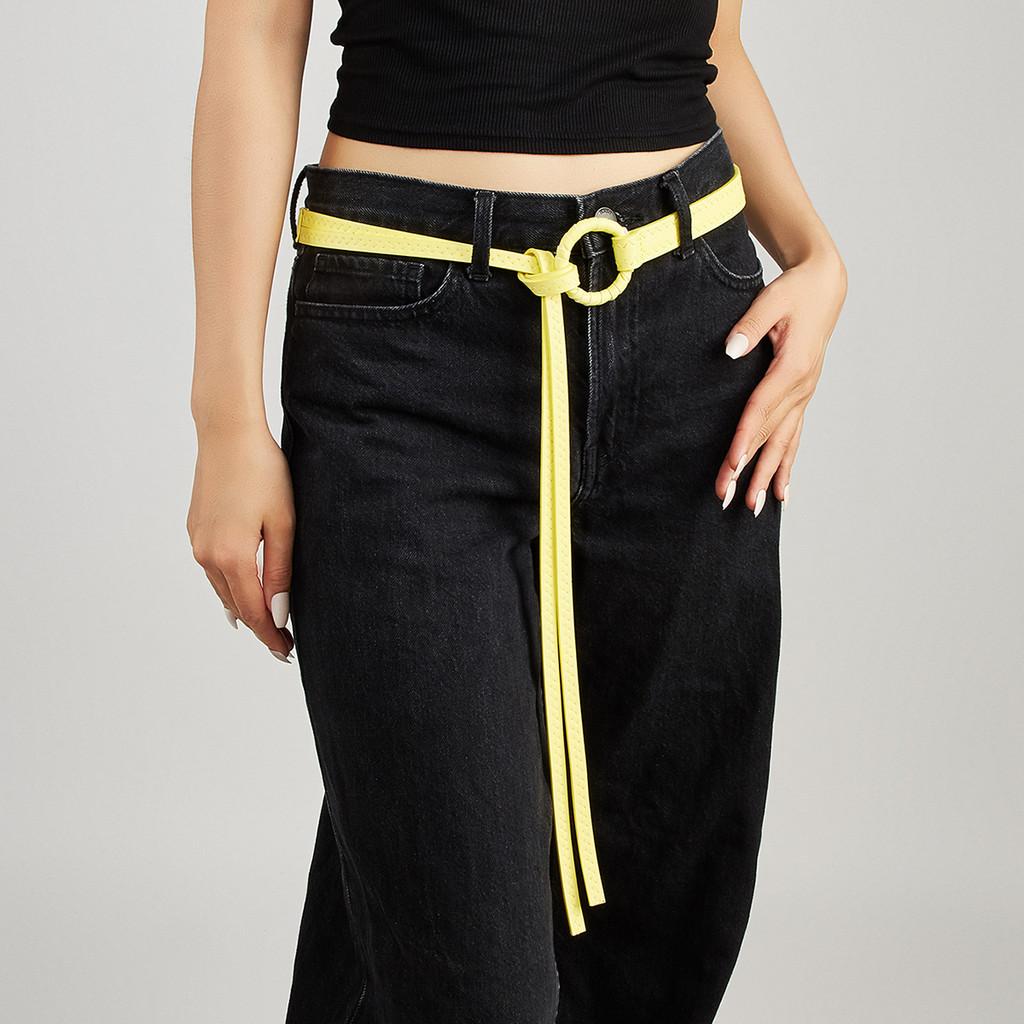 Solid Fashion Color Round Buckle Decoration Women Casual Belt For Use Daily