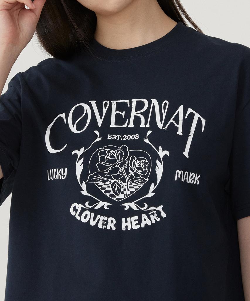 COVERNAT WOMAN Oversized Vintage Graphic T-Shirt Navy