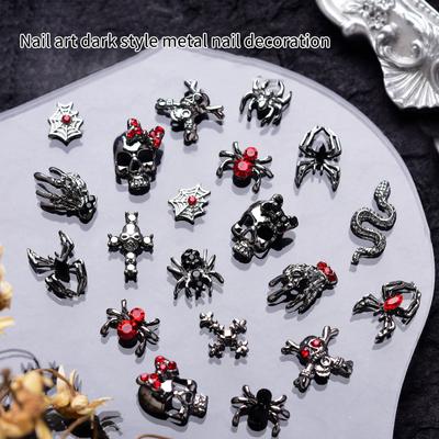 10Pcs Halloween Element Nail Diamond Human Skull Spider Shape Diy Charms Decoration Personality Stereoscopic