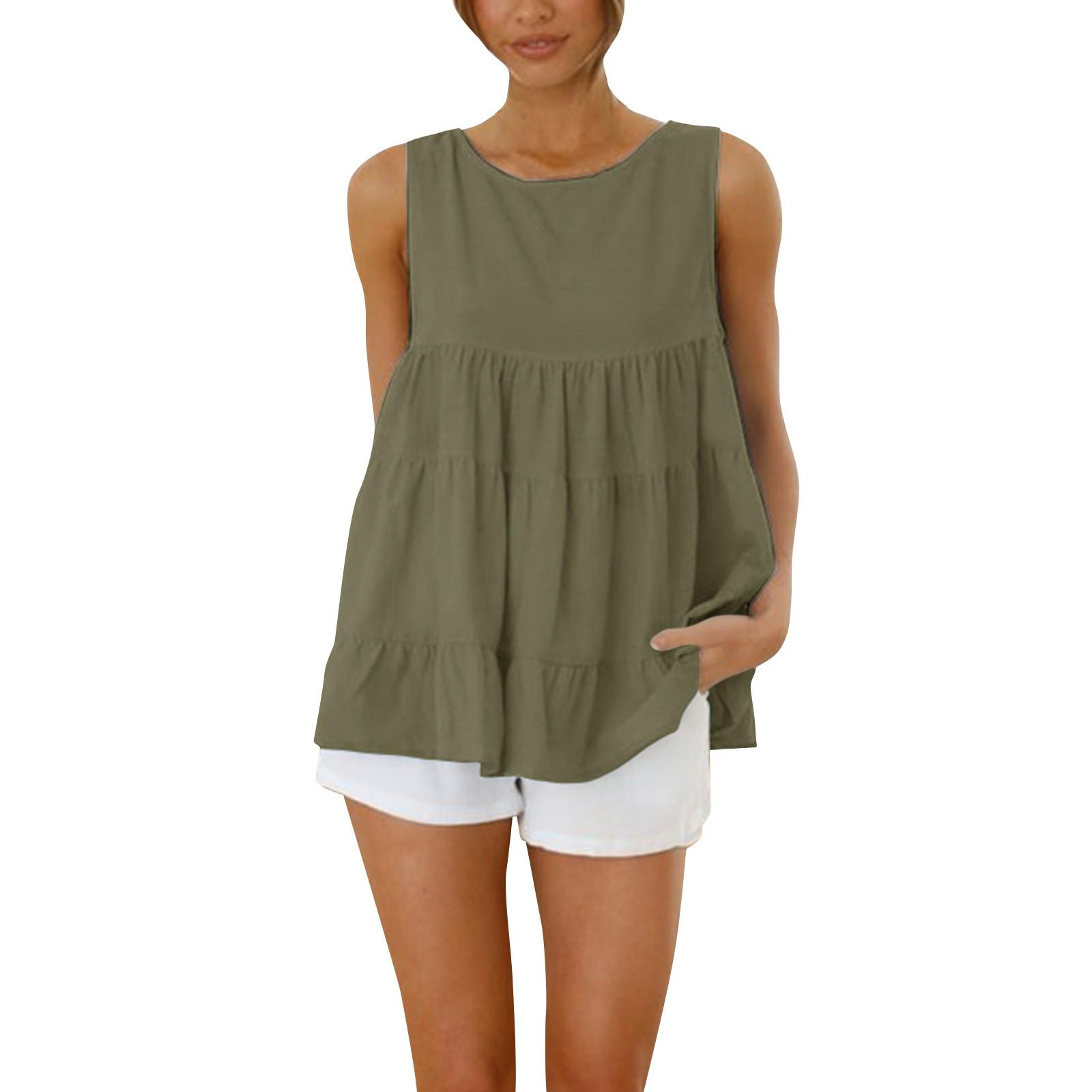 

Sleeveless Loose Fit Peplum Top with Round Neck Casual Layered Hem Tunic Shirt for Women Summer XXL