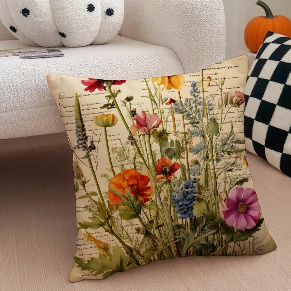 Vintage Floral Pillow Pastoral Style Cushion Cover Throw Pillow Cover Hidden Button Durable Polyester Chair Cushion