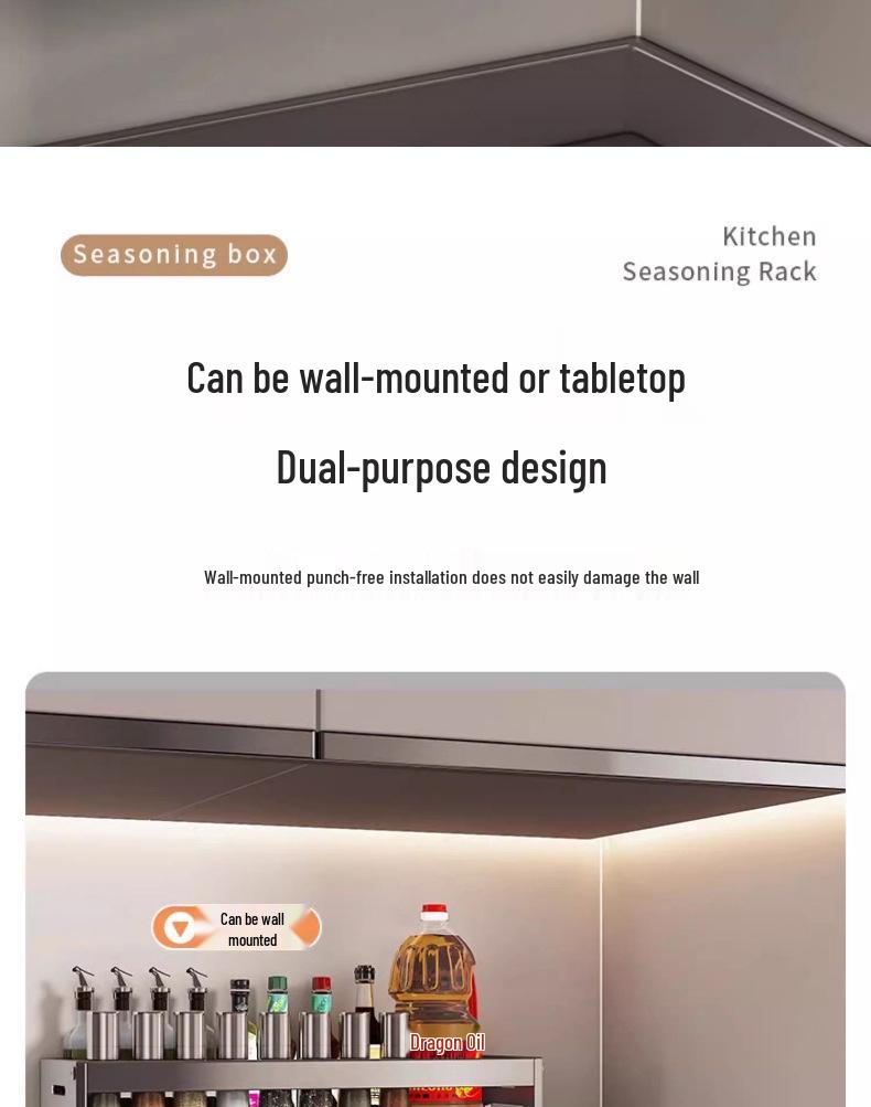 Wall-Mounted Kitchen Spice Rack: Multifunctional Organizer for Condiment Jars and Bottles