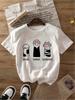 Paper Scissors Cat Graphic Print Tshirt Short Sleeve Crew Neck Casual Top for Summer & Spring Wo's C