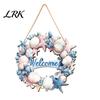 Decorative Shell Starfish Sign Summer Coastal Wooden Wreath, Ocean Welcome Sign, Nautical Easy to Hang Door Decor Front Hanger for Porch, Indoor,