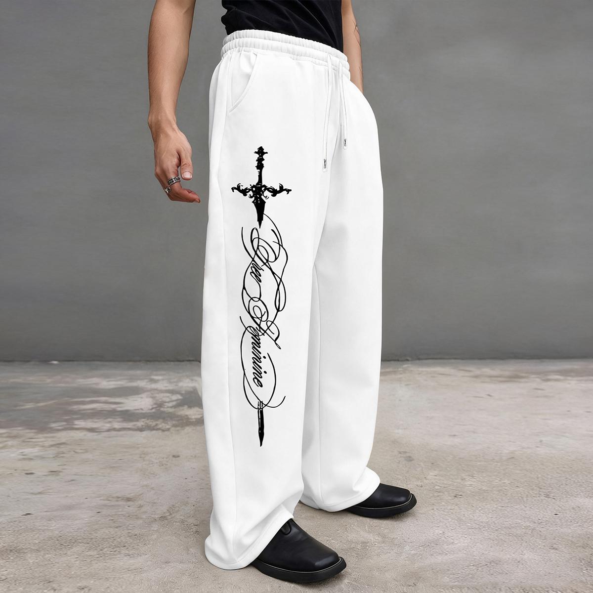 

High-street dark-style sword-print sweatpants, outdoor sports and casual pants XXL білий
