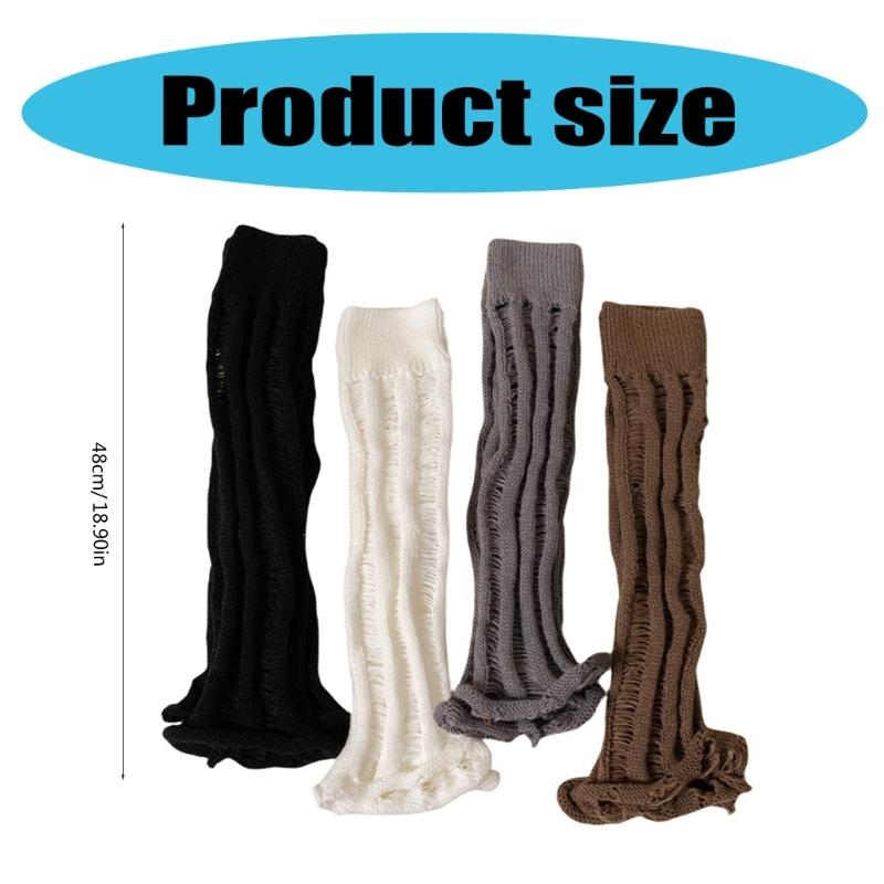 Subcultures Fall Knitted Flared Leg Warmers Harajuku Ripped Hole Solid Color Foot Covers Calf Length Socks for Women