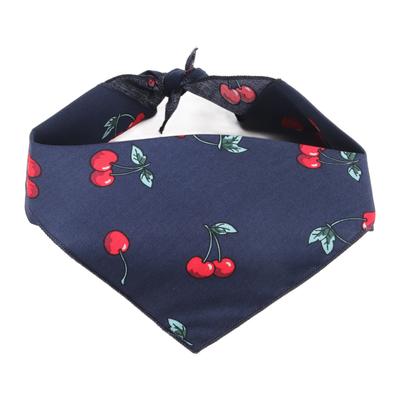 Pet Bibs Soft Machine Washable Cherry Print Triangular Cotton Dog Bib Scarf for Birthday Party Photo Prop L