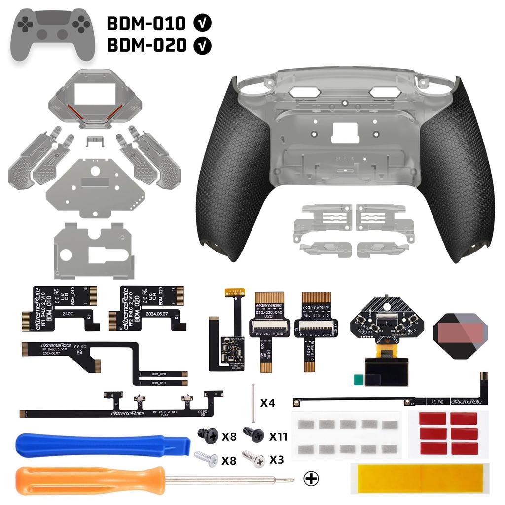 eXtremeRate SPARK Back Paddle Kit for PS5 Controllers featuring OLED click trigger ergonomic and remapping 4 back buttons (BDM-010 & 020), display,