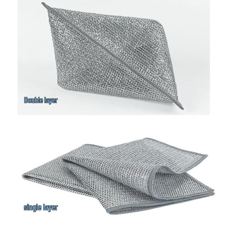 Non-stick Steel Mesh Dishcloth: Easy-Clean Metal Scrubber for Kitchen, Dishwashing, and Pots - Silver Wire Rag