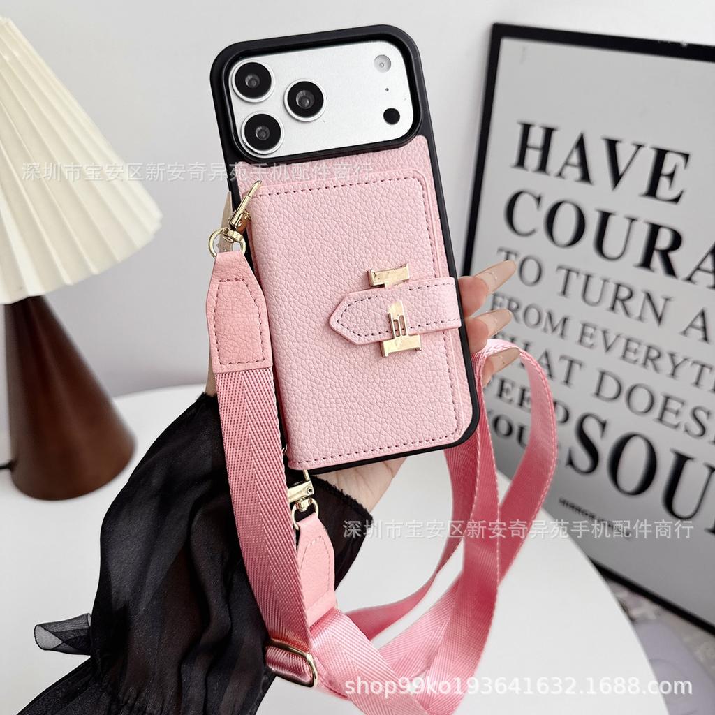 Applicable To iPhone17promax Oblique Span Card Mobile Phone Case, Foreign Trade Hot-selling Lanyard Card Bag, Apple 17 Mobile Phone Case.
