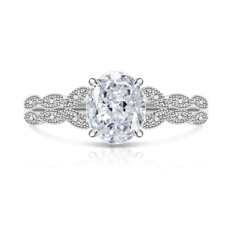 925 Sterling Silver Fashion Ice Flower Cut Wheat Ear Crystal Zircon Egg Ring Birthday Party Anniversary Gift белый