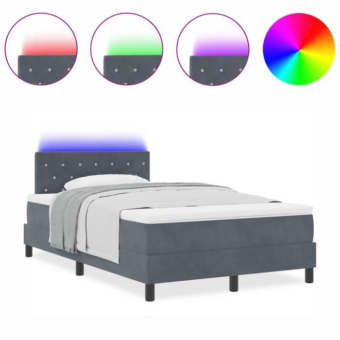 VidaXL Lit à Ressorts avec Matelas & LED Gris Foncé 120x200 cm Velours 3342579