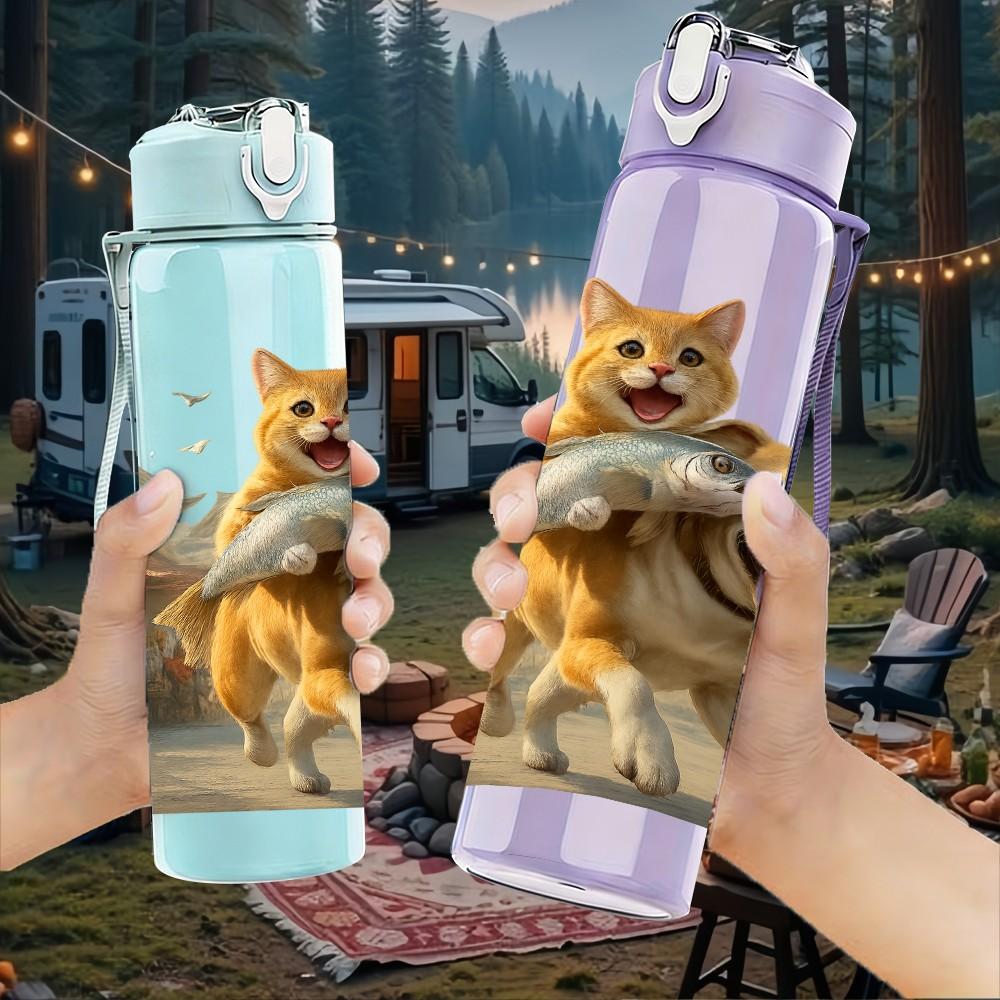 1PC Two Dogs Carrying Fish Bust 750ml Color Plastic Sports Water Bottle Leakproof Flip Straw Lid For Sports Office Home Use