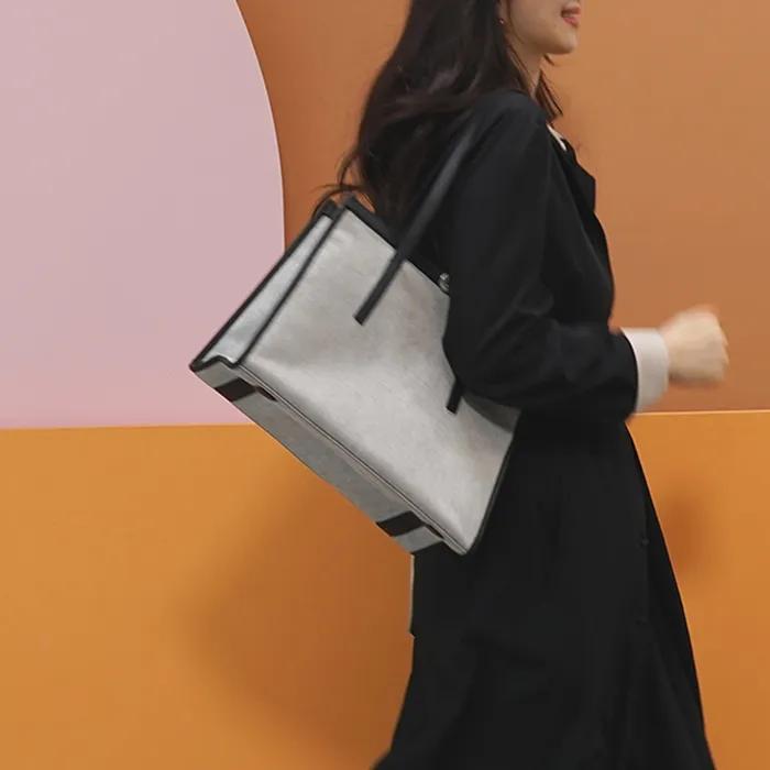 Herringbone Canvas Shopper Bag [MINO]_Black