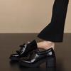 Soft cowhide~ Genuine leather bow thick heel small leather shoes women's spring new British black high heel loafers single shoes