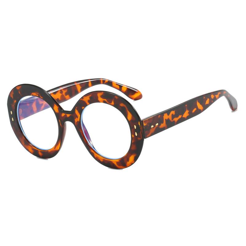 

Fashion Retro Brand Design Round Thick Edge Leopard Femal Big Frame Anti Computer Blue Light Women Radiation Protection Glasses