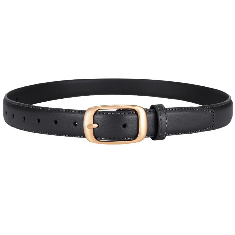 Women's Versatile Long Leather Belt with Alloy Buckle - High-Grade Casual Waist Accessory In Black for Jeans
