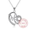Letter Mom 925 Sterling Silver Fashion AAA Zirconia Crystal Charm Loves Heart Necklace & Pendant Women Mother's Day Gift For Mum