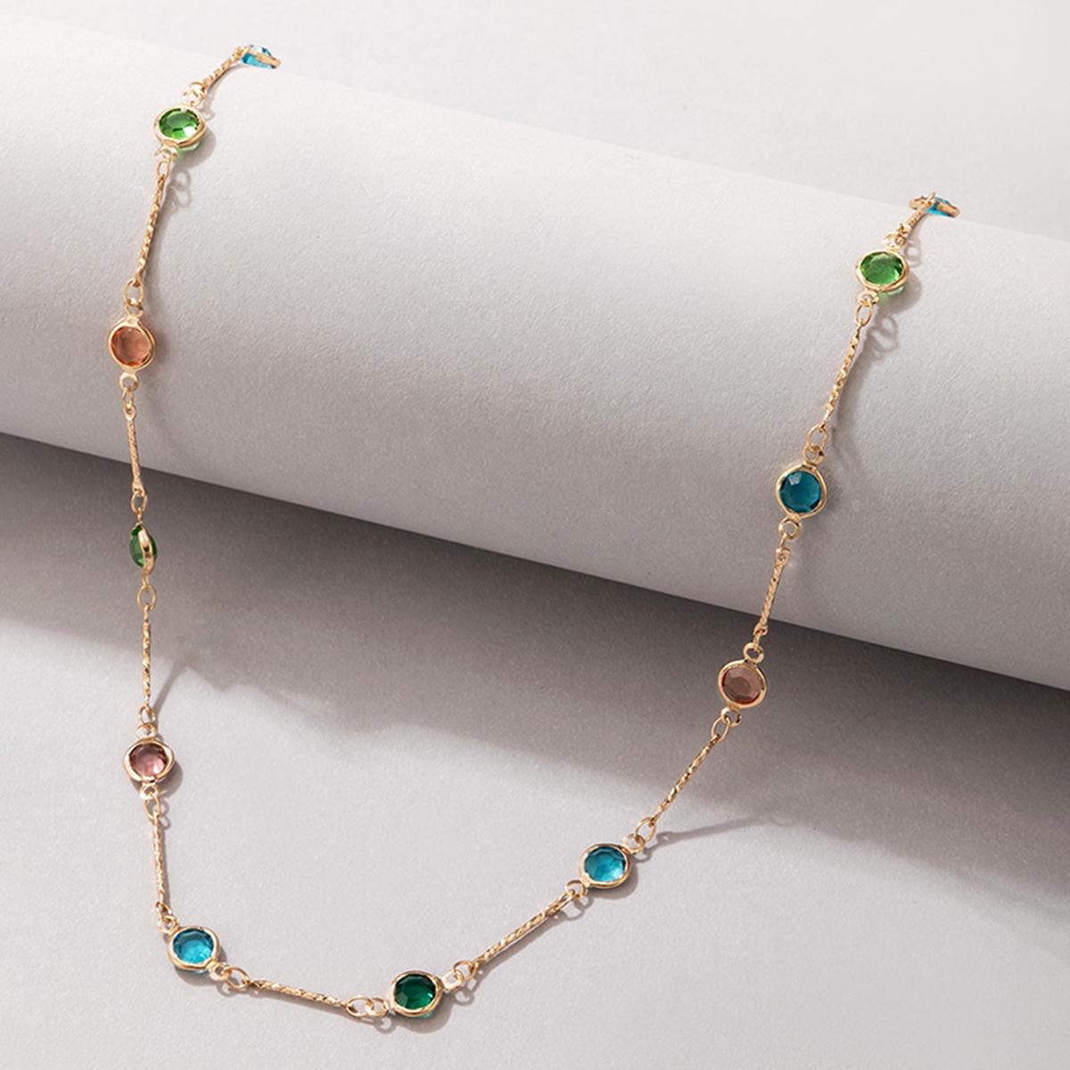 

Новые простые модные разноцветные стразы с окантовкой, колье, ожерелье, ювелирные изделия для женщин и девочек в европейском и американском стиле, продвинутая бижутерия