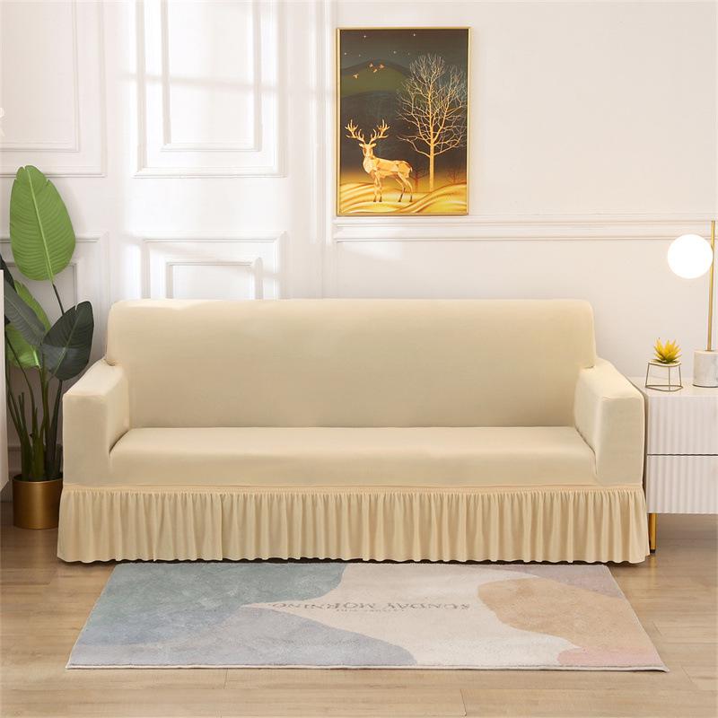 Elastic Hem Solid Color Sofa Cover - Simple Modern Design, All-Season Universal Fit