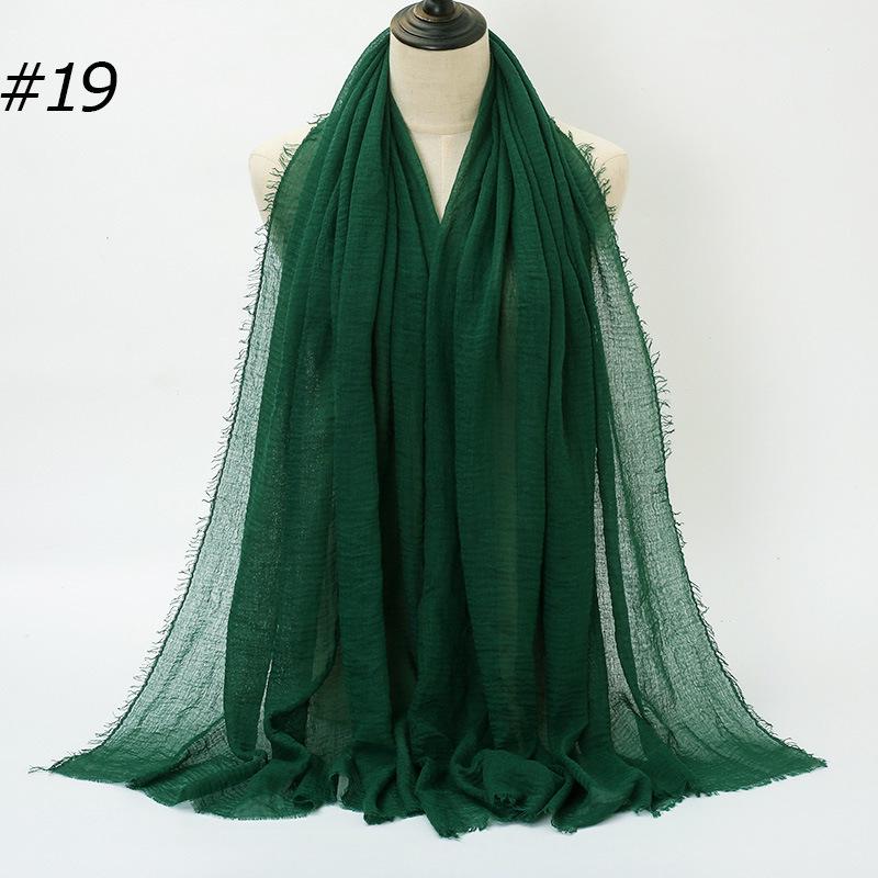 Solid Color Wrinkled Cotton-Linen Feel Women's Headscarf with Fur Edge