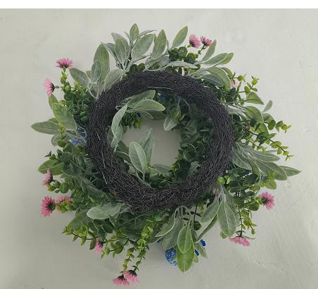 Artificial Floral Wreath Decorative Faux Flower Wreath with Mixed Greenery for Indoor Outdoor Wall Door Decor Spring Summer