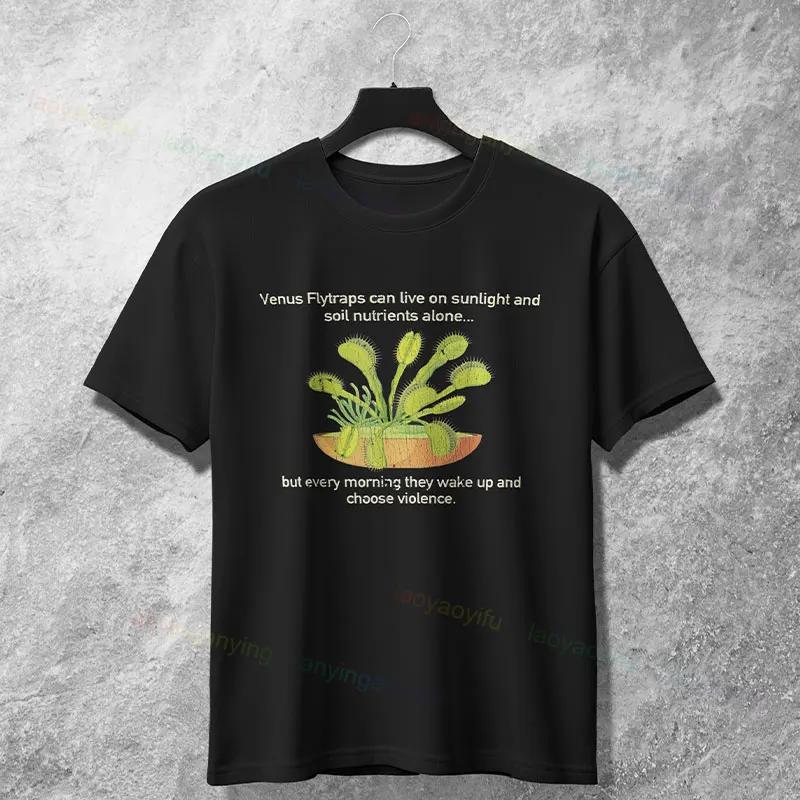 Venus Flytrap Chooses Violence Funny Graphic Tee Unisexs Short Sleeve Cotton Casual TShirt S