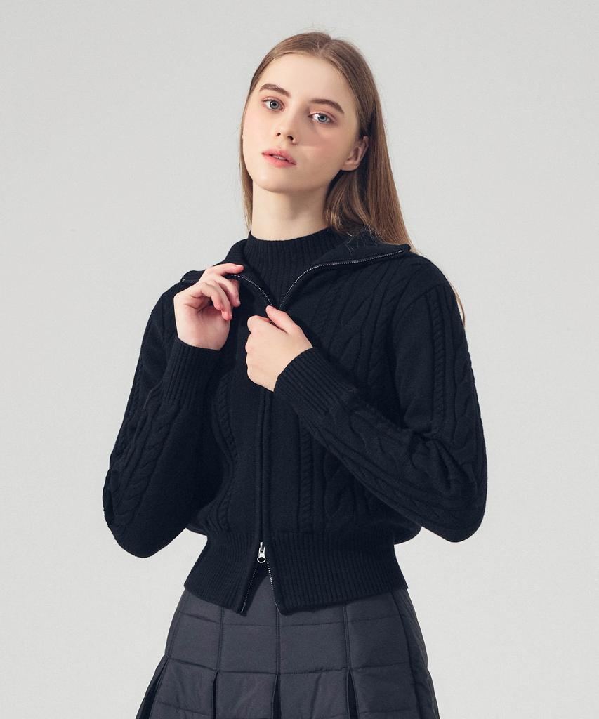 LORDLOAR Two-Way Windproof Zip-Up Knit Black