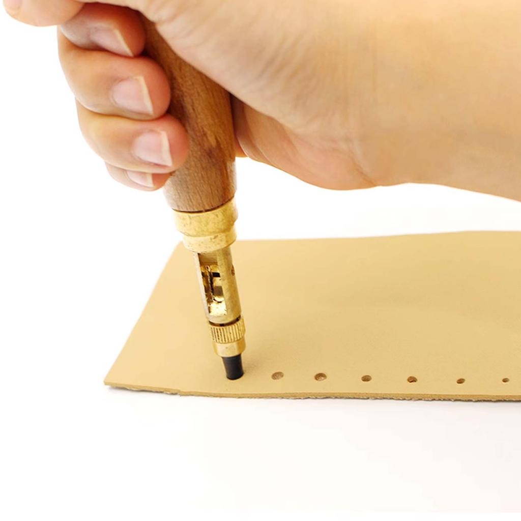 Automatic Belt Punch with 6 Punches Mute Rotary Awl Leather Hole Carving Punch