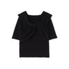 Natural Beauty Basic Cross Ribbon Rib Knit Black Women's Sweater,