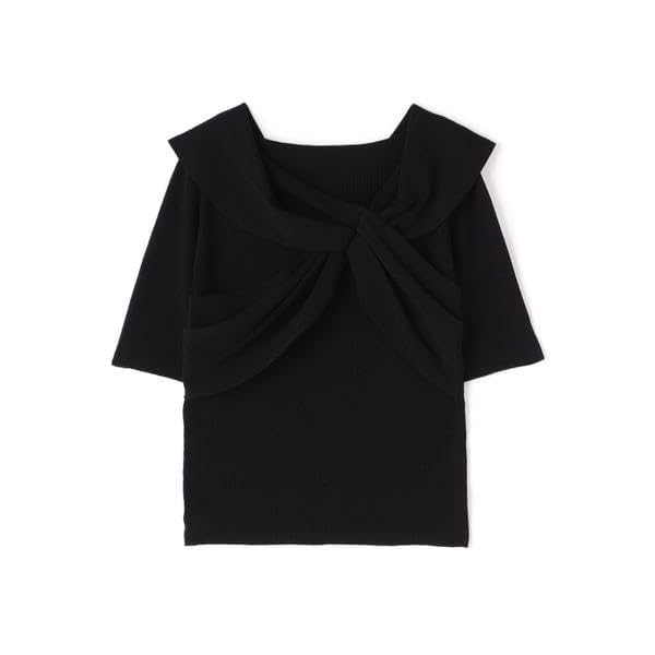 Natural Beauty Basic Cross Ribbon Rib Knit Black Women's Sweater,