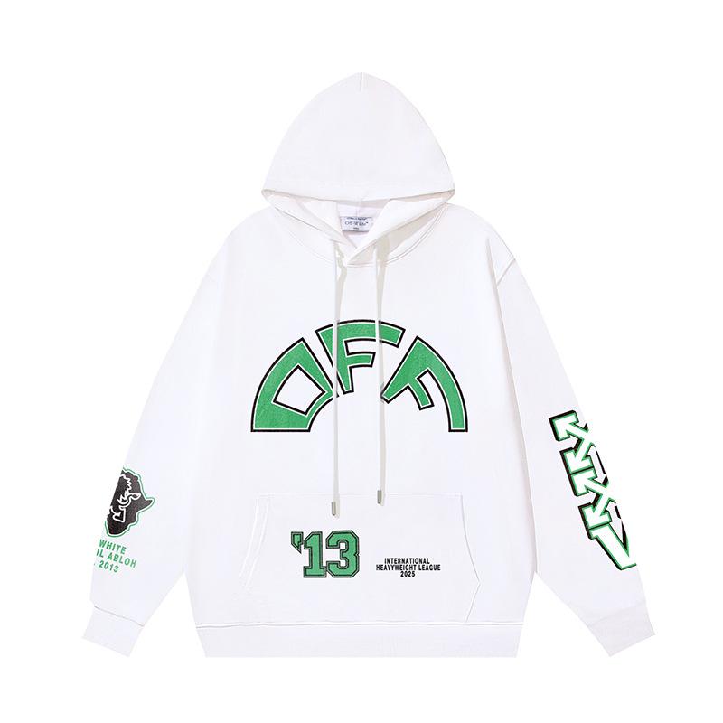 1215 Blanc cassé 2026 Automne et Hiver Nouveau Motif Lettres Dessin Animé OW Sweat à Capuche Imprimé Hommes et Femmes
