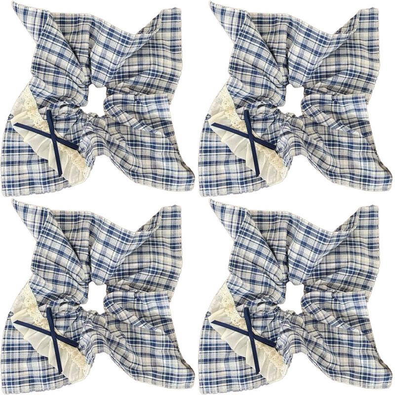 Blueberry Tone Plaid Lace Bow Hair Ring Girl Fashion Versatile Scrunchie Hair Accessories