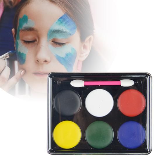 6-Color Face Paint Palette Red White Blue Black Green Yellow Body Painting Makeup Water-Based Highly Pigmented Hypoallergenic Artist Palette