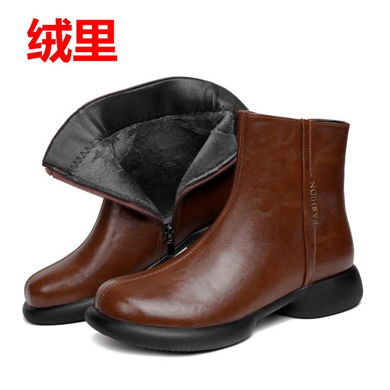 Winter thickened full wool warm velvet low heel cotton shoes short boots women's leather cotton shoes women's large size cotton shoes