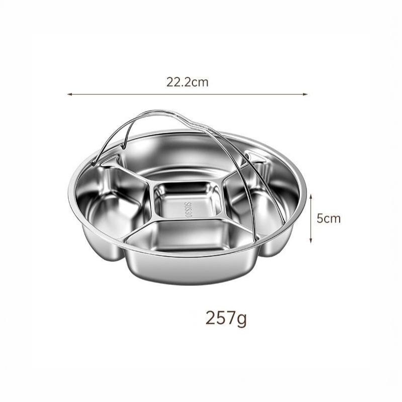 Stainless Steel 5 Compartment Steaming Plate With Handle Divided Food Tray Round Serving Plate For Home Kitchen Meal Prep