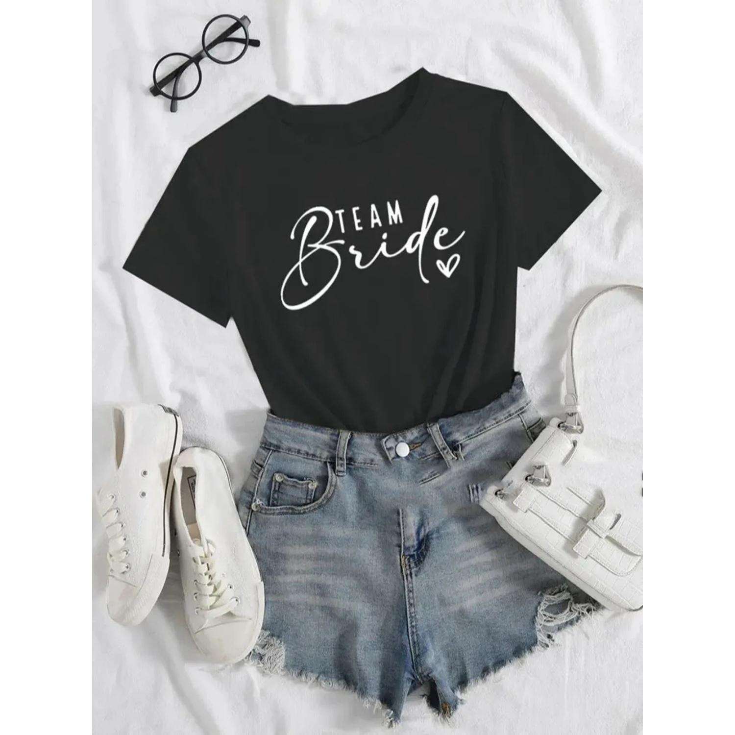 

Team Bride Heart Evjf Hen Party Women Gropu T-shirt Girl Wedding Female Tops Tee Camisetas Mujer Female Black Pink White 61529 S чёрный