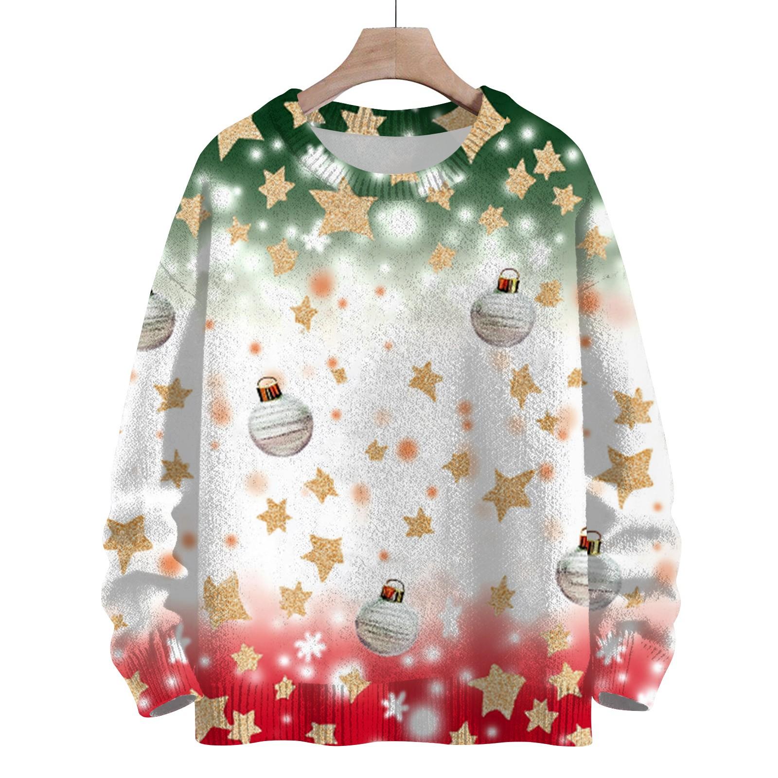 

Женская мода круглый вырез повседневный длинный рукав рождественский милый принт шерстяной трикотажный топ XL белый