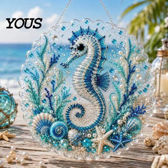 DIY Mosaic Craft for Adults Coastal Faux Pearl Painting Kit, Ocean Theme Art Stress Relief Creative Activity Sparkling Sea Animal Ornament