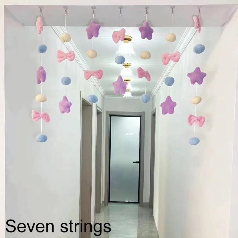 1 Set Divider String Lovely Hanging Ornaments Girls Room Decor Tassel Curtain Romantic Heart Shaped Pink Bow Curtain Decor