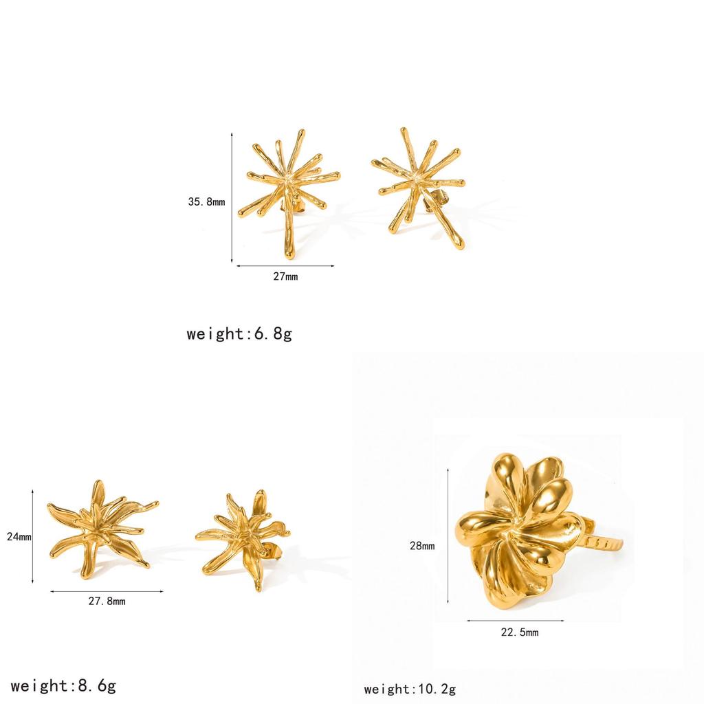 Minimalist Titanium Flower Earrings With 18k Gold Finish For Women