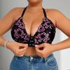 Plus Size Floral Lace Front Closure Halter Wireless Bra